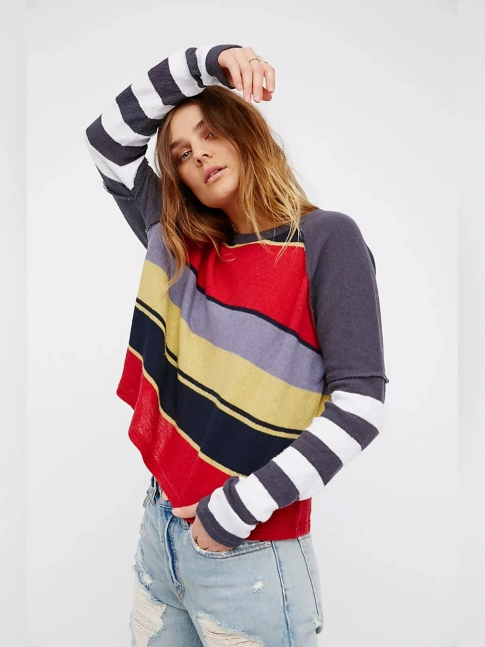 Free people Sunny Side Striped Long Sleeve Tee Size M retro boho chic NWT 70s